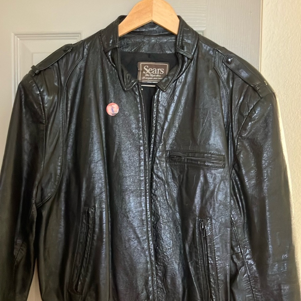 Sears Black Leather Bomber Jacket